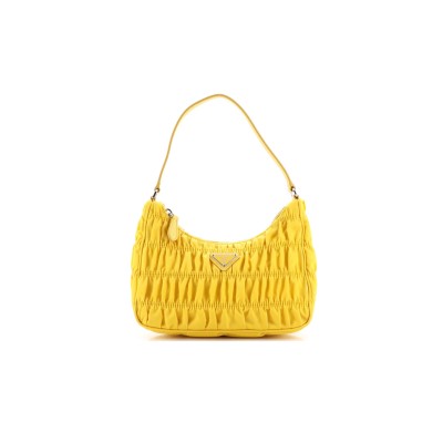 PRADA HOBO TESSUTO GAUFRE WITH SAFFIANO MINI YELLOW 1NE204 (22*13*6cm)  PRADA HOBO TESSUTO GAUFRE WITH SAFFIANO MINI YELLOW 1NE204 (22*13*6cm)